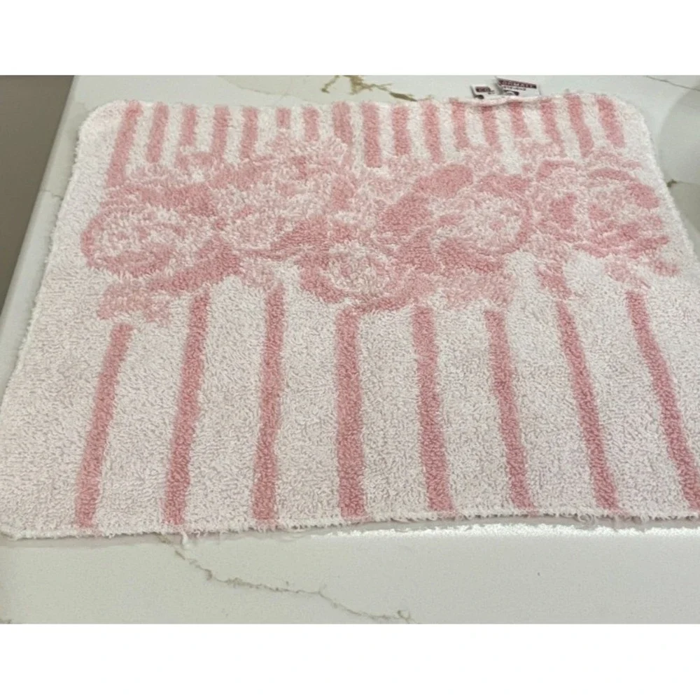 Vtg Colormate Stevens 3 Piece Towel Set Pink White Rose Stripe Bath‎ Hand Wash